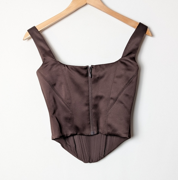 HOUSE OF CB Rafa Corset Chocolate Satin Top Small - Picture 7 of 15